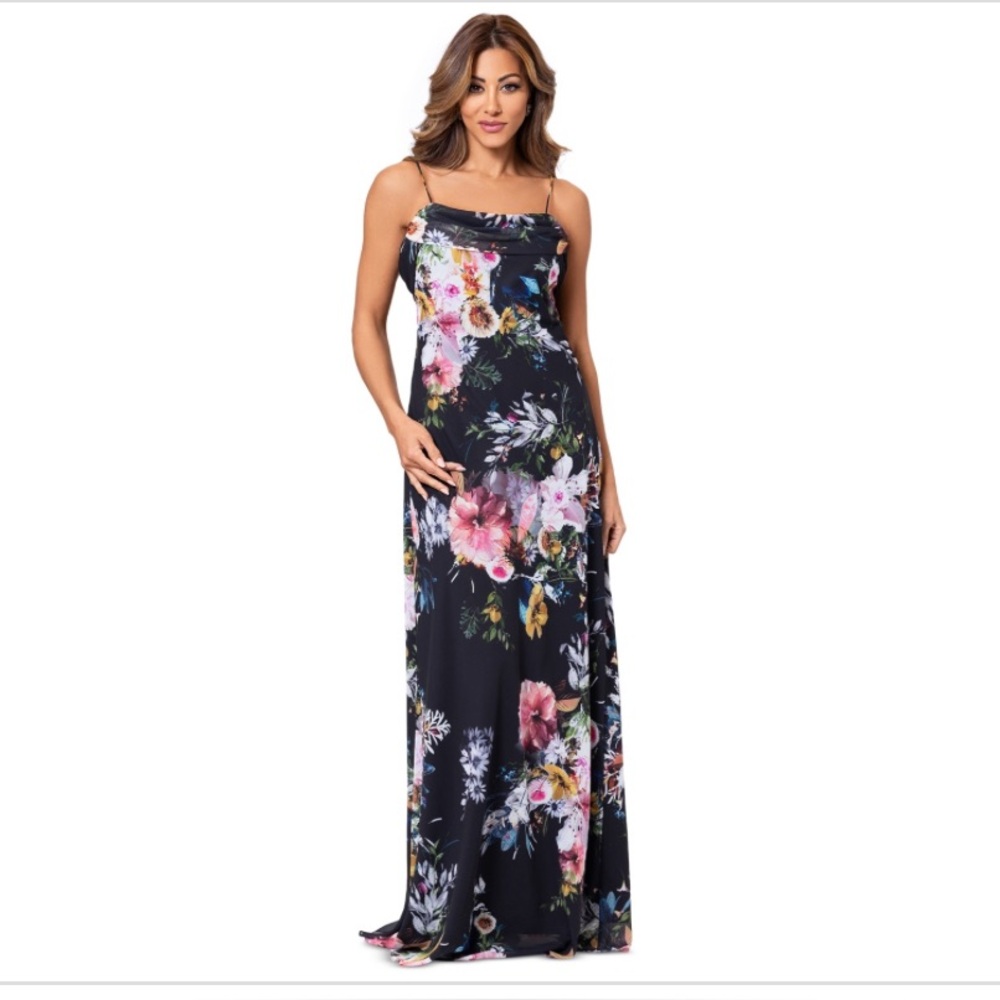 NWT Betsy & Adam Petite Floral-Print Drape-Neck Gown
SZ-10P